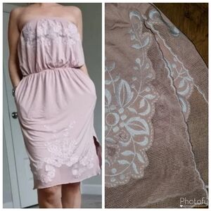 New Women's Pretty Victoria's Secret Soft Pink & White Floral Strapless Dress